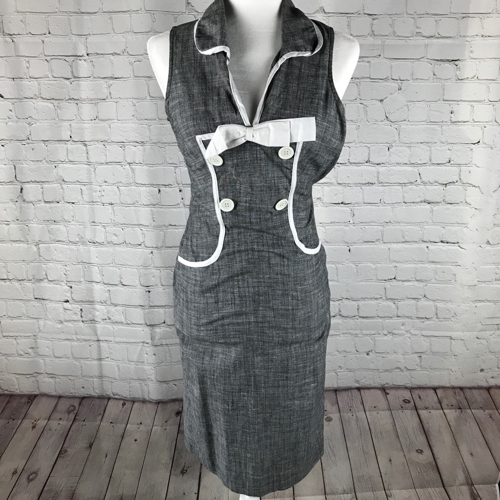 Folter Grey White Bow PinUp Retro Pencil Dress